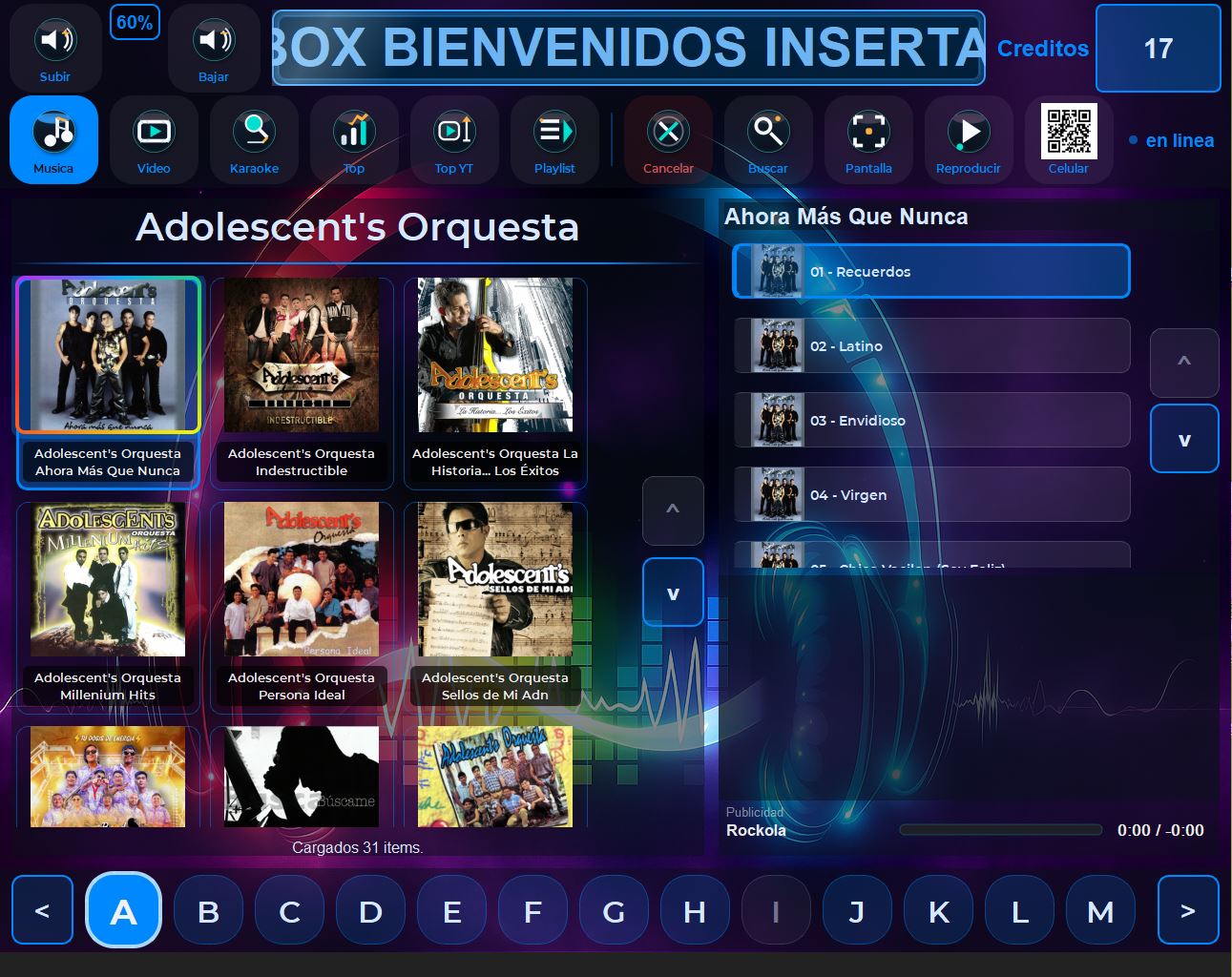Pantalla de música con álbumes