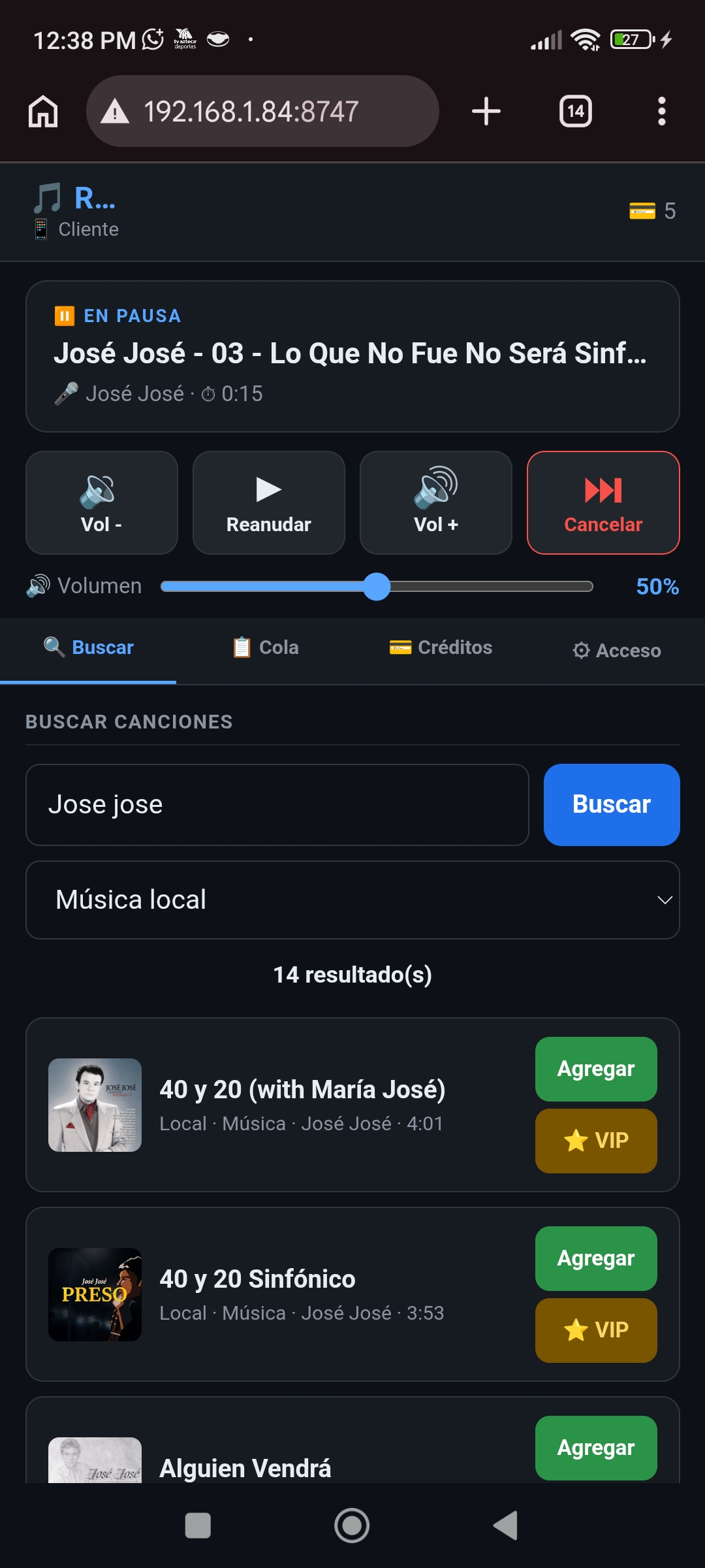 Control móvil: buscar canciones